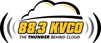 The logo for KVCO radio.
